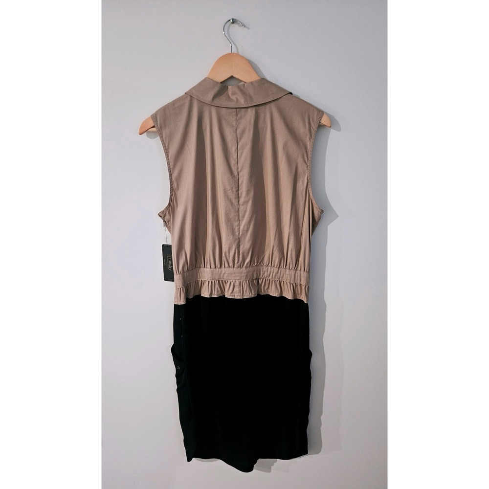Laundry by Shelli Segal NWT Tan Black Colorblock Button Front Tie Waist Dress 12 - Picture 3 of 7